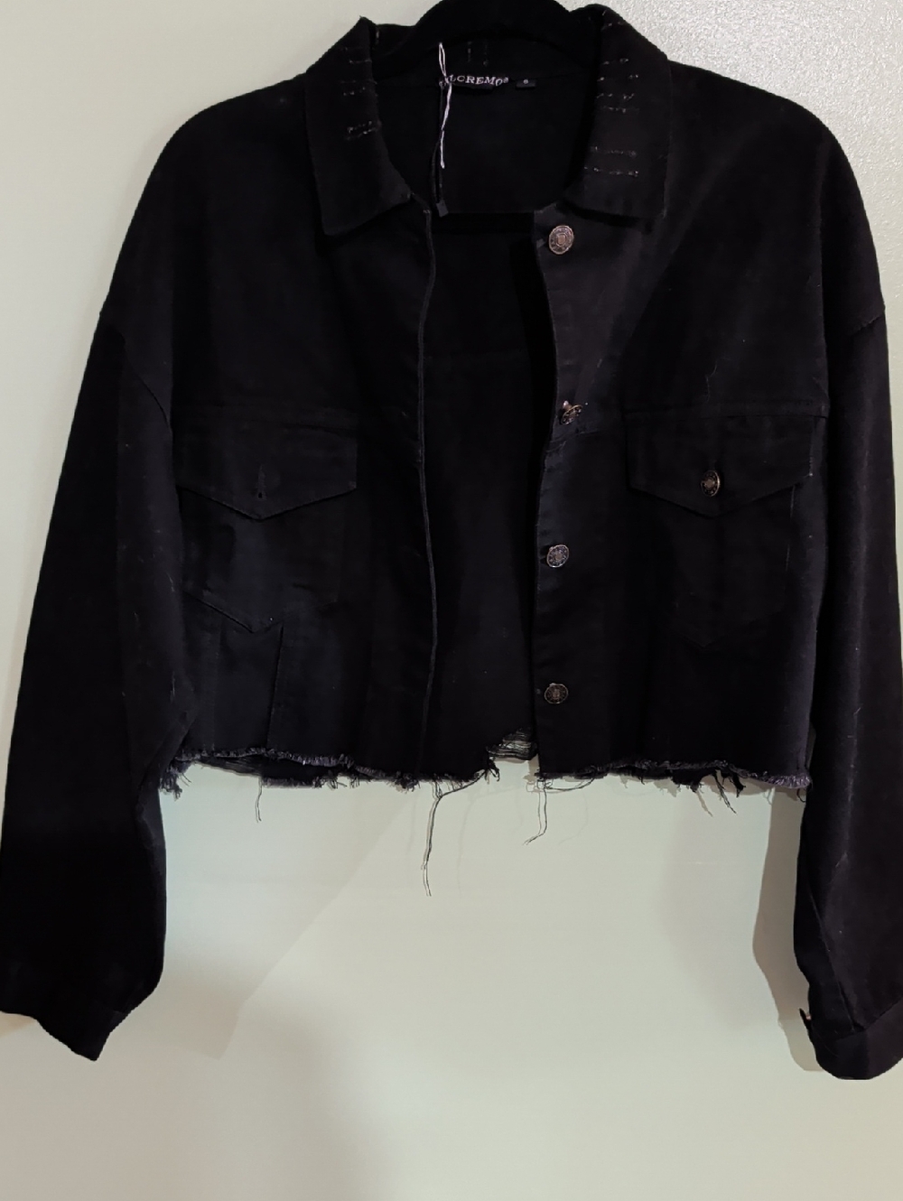 Zilcremo Cropped Oversized Black Denim Jacket - Women Small